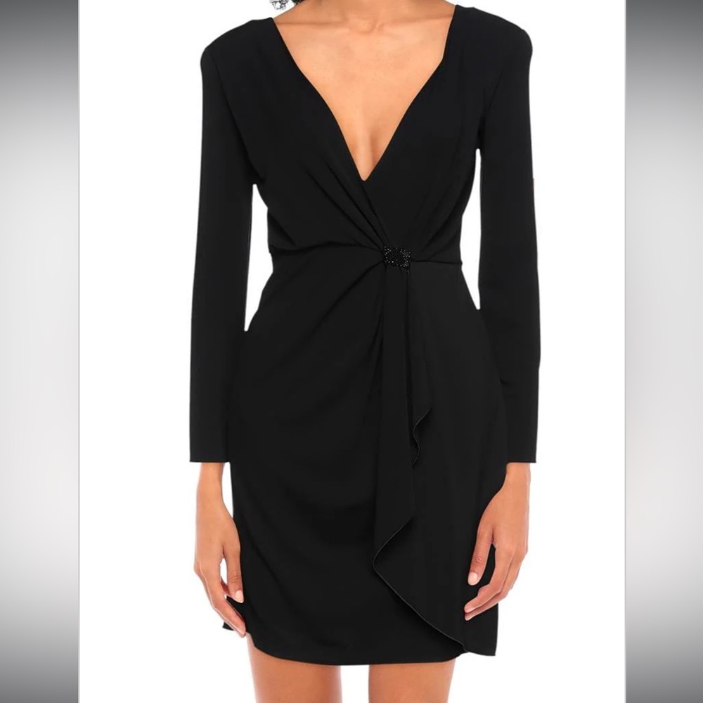 Emporio Armani Black Long-Sleeve V-Neck Twist-Front Dress size EU 40 Us 4